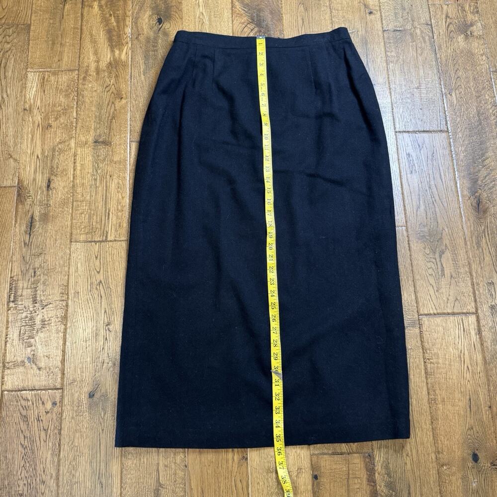 Vintage 90s Joan Leslie Black Midi Pencil Wool Blend Skirt Back Slit Sz 16 - Picture 4 of 6